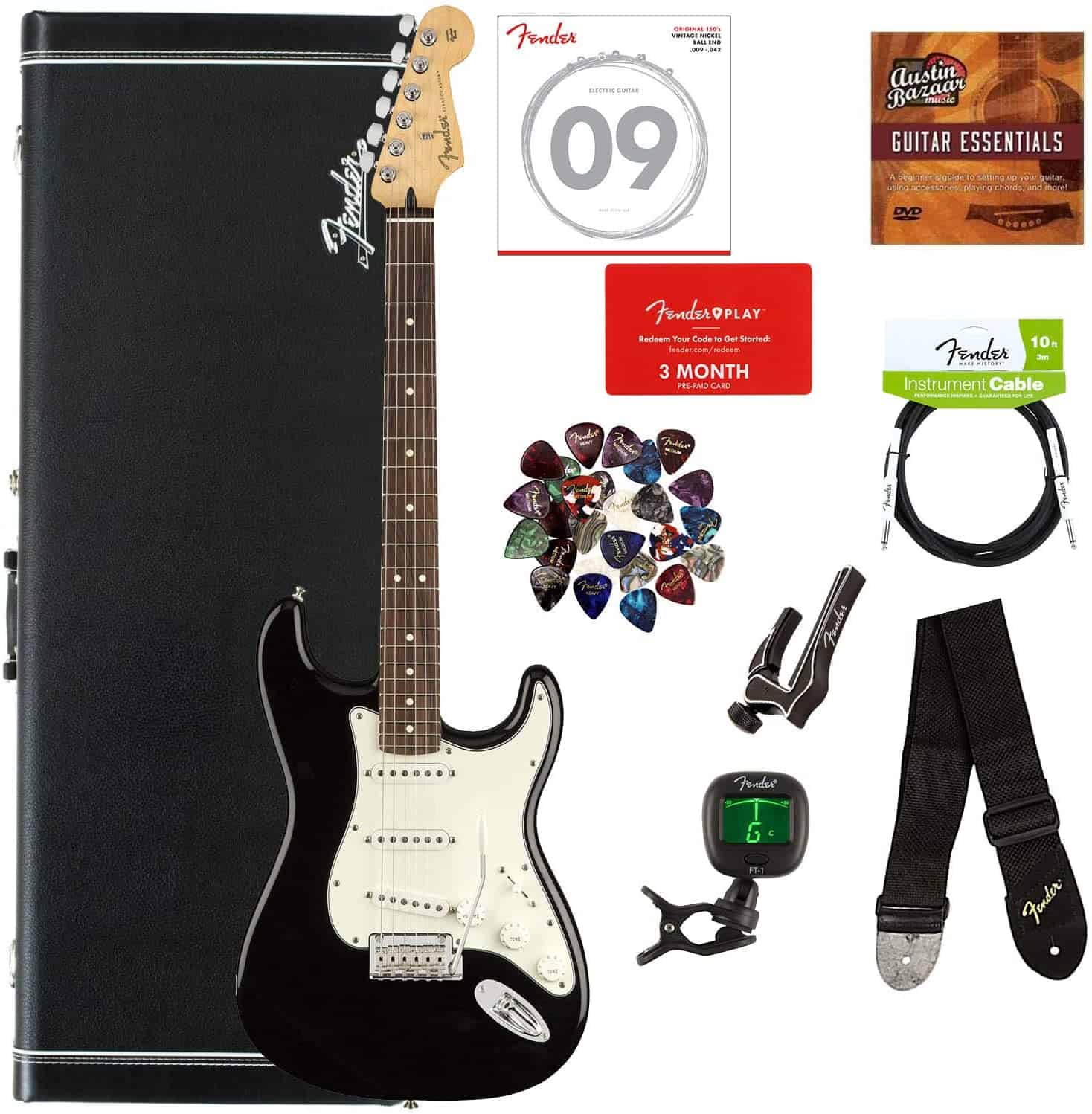 Overall best blues guitar- Fender Stratocaster complete with hardshell case and other accessories