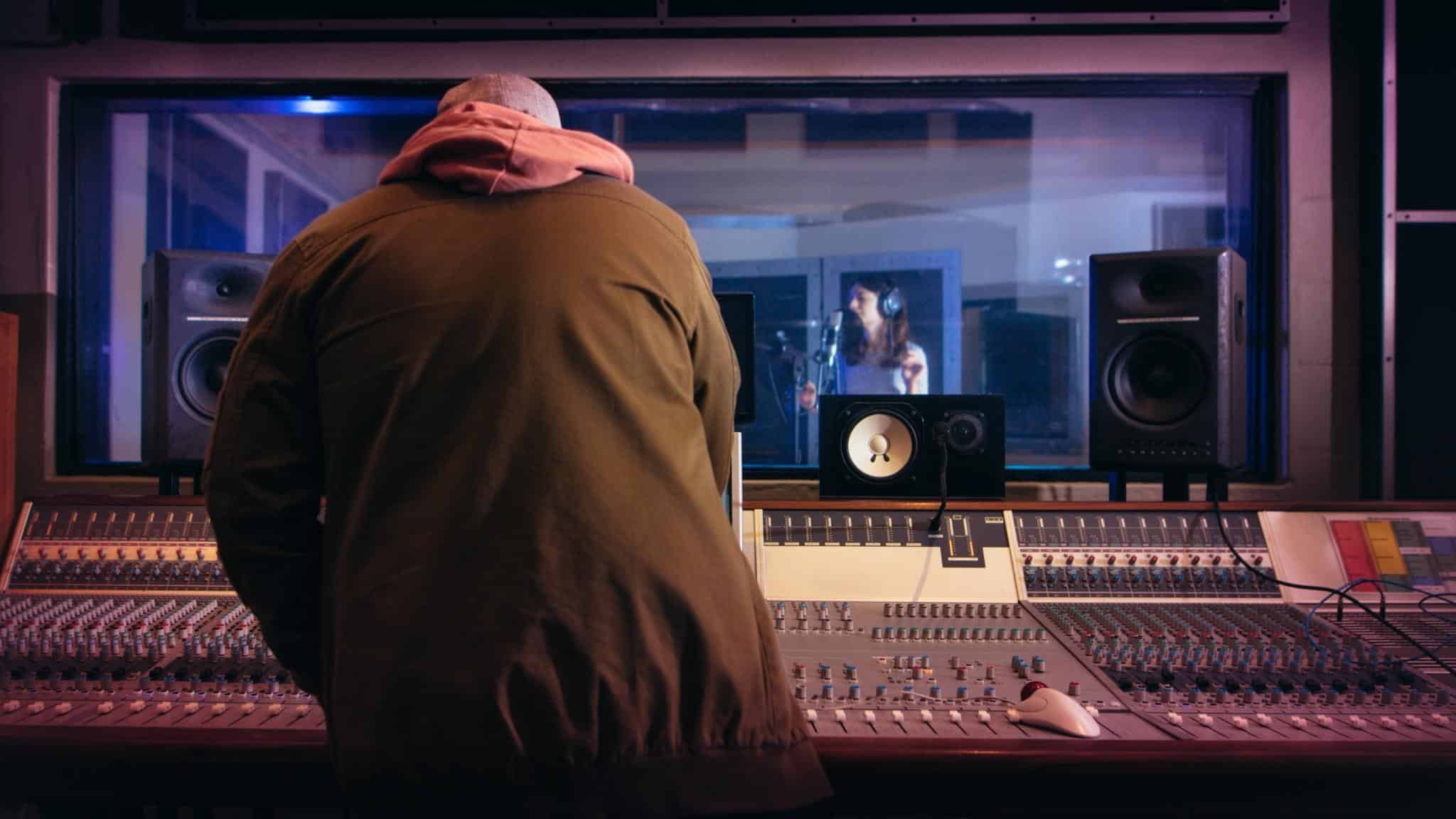 Producing music in a recording studio